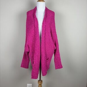 Umgee Oversized Cardigan Sweater Womens Large Pink Open Cozy Loungewear Bat Wing